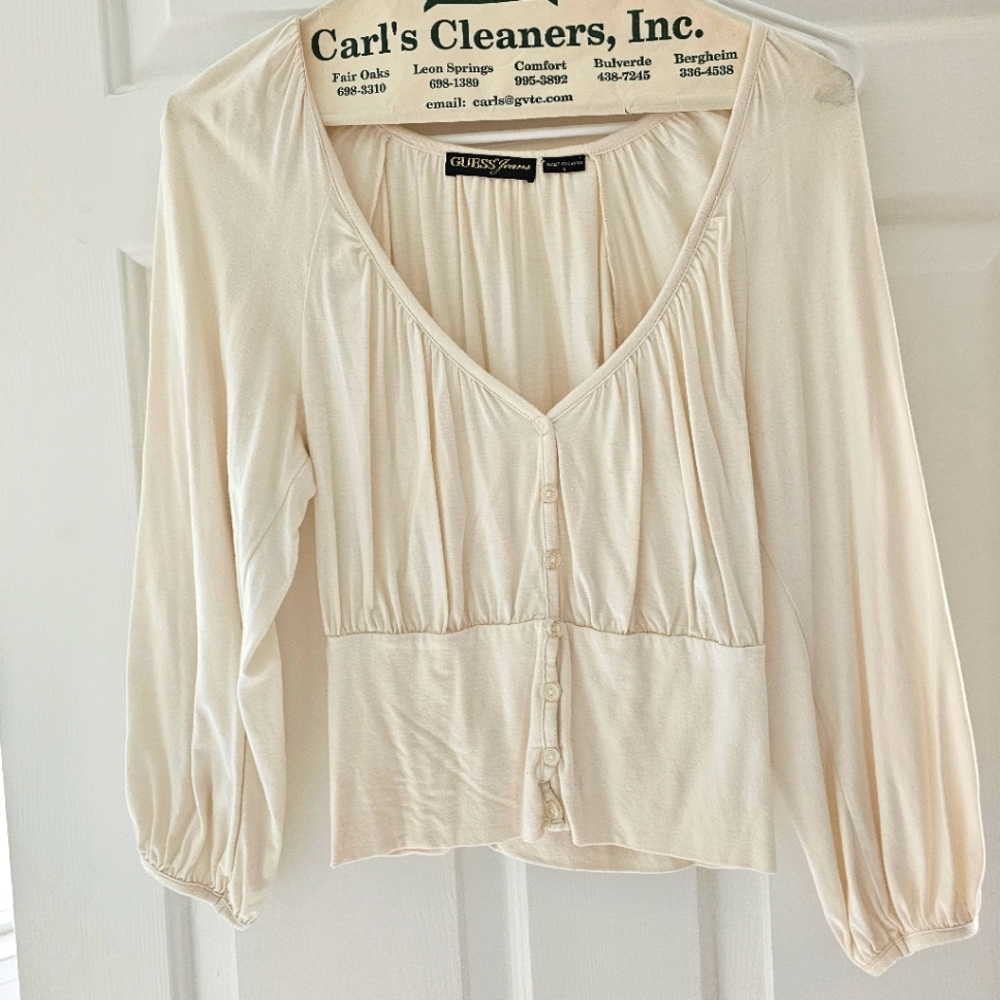 Cream Guess soft form fitting pirate style flattering boho blouse